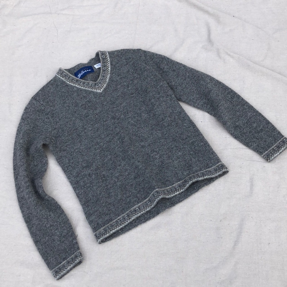 vintage grey wool v neck sweater